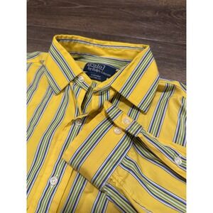 Vintage Polo‎ Ralph Lauren Curham Custom Fit Yellow Striped Button Up 15 M Clean